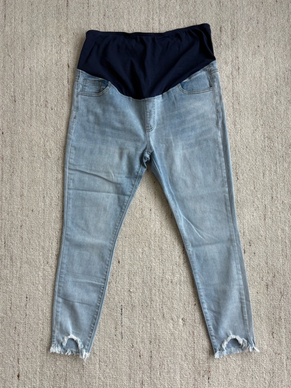 Maternity Jeans Light Wash Over Belly Skinny Raw Hem Distressed Pregnancy XL